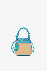 GANNI On Sale Scuba Blue Bou Bucket Bag in Raffia