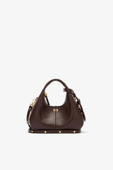 GANNI Online Chicory Coffee Mini Hobo Bag Studs in Brown