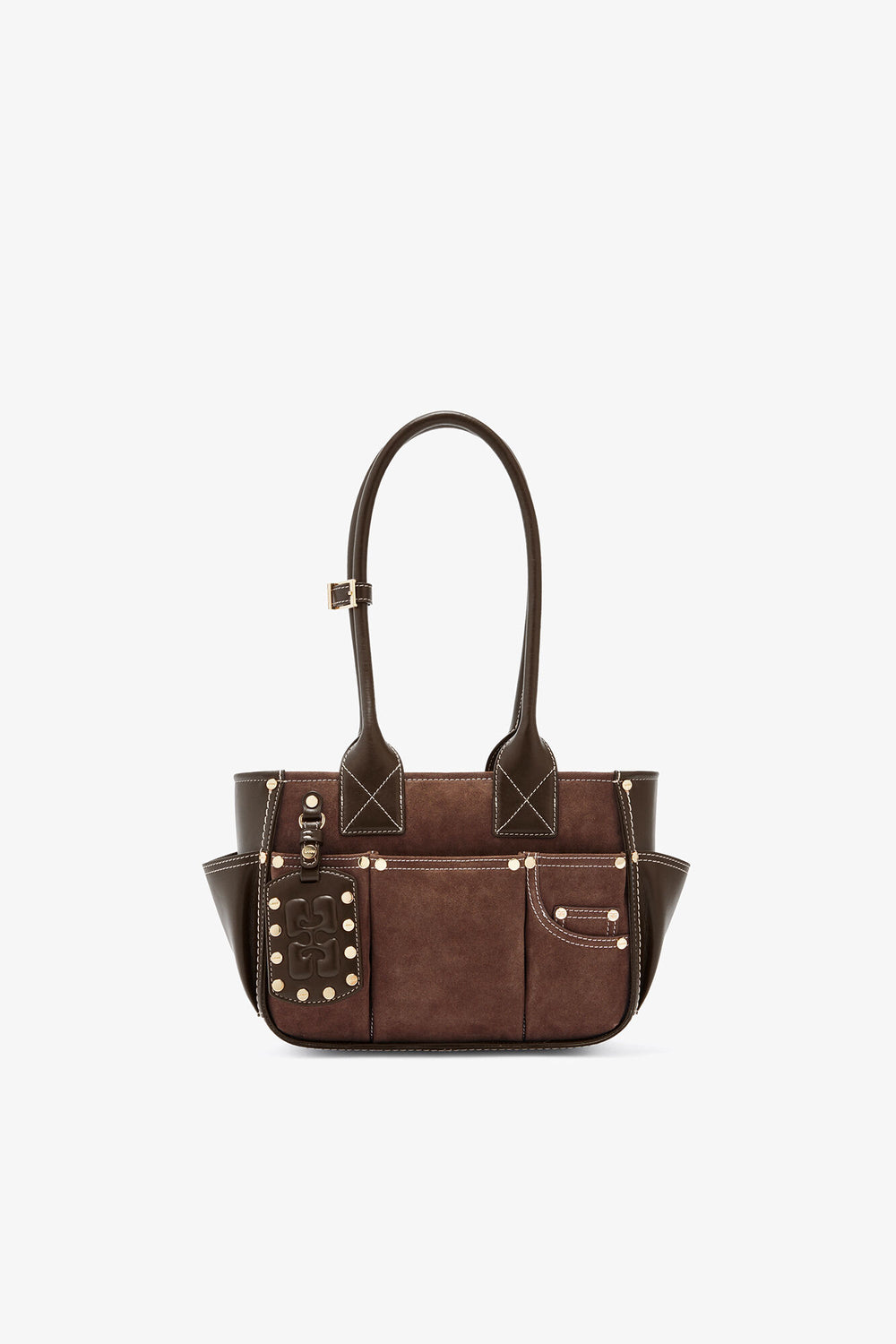 GANNI Discount Chicory Coffee Small Posy Bag in Brown Suede