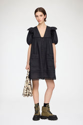 GANNI New Mini Dress in Black Linen