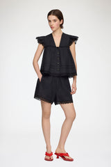 GANNI Online Blouse in Black Linen