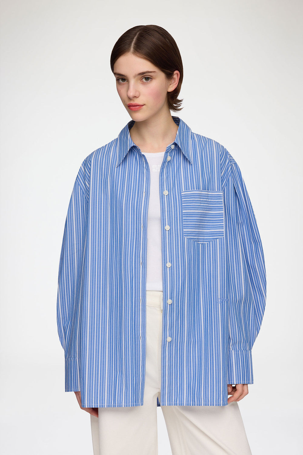 GANNI us Shirt in Striped Cotton