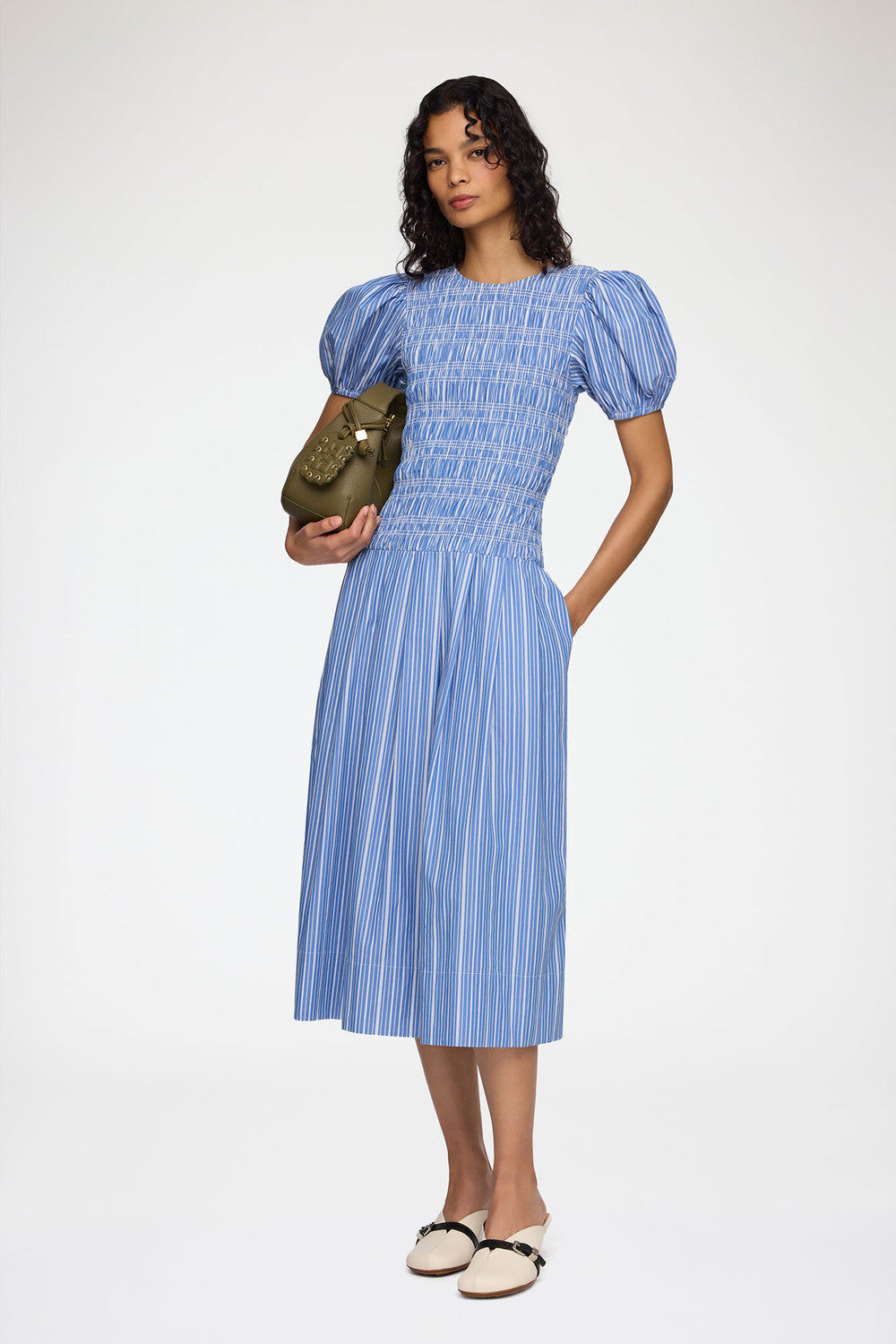 GANNI Sale Dress in Striped Cotton
