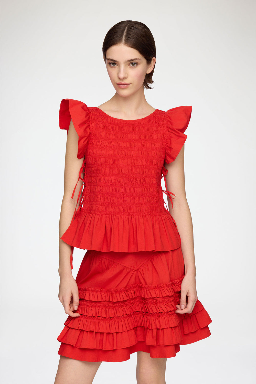 GANNI Outlet Top in Smocked Cotton