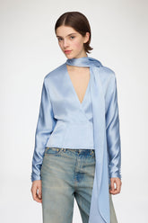 GANNI Online Blouse in Blue Satin