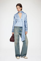 GANNI Online Blouse in Blue Satin