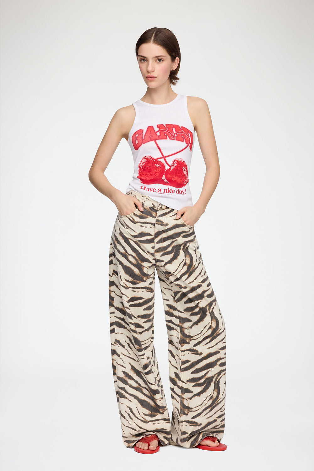 GANNI Sale Lari Wide Jeans in Zebra Denim