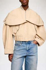GANNI Discount Bomber in Beige Cotton
