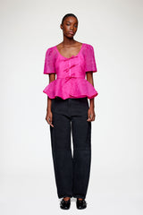 GANNI Hot Sale Peplum Blouse in Shibori Organza