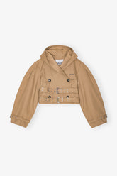 GANNI Discount Camel Bonded Cotton Short Trench Jacket