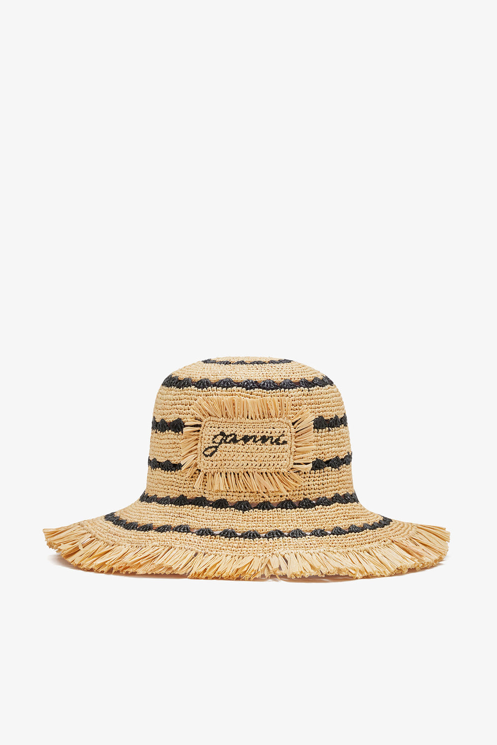 GANNI Outlet Multicolour Bucket Hat in Striped Raffia