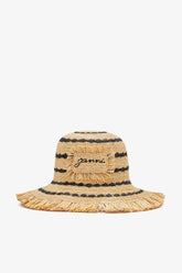 GANNI Outlet Multicolour Bucket Hat in Striped Raffia