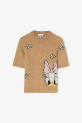 GANNI Hot Sale Daisy Duck Beige Short Sleeve Sweater