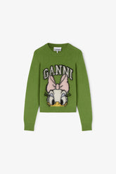 GANNI Online Daisy Duck Green Brushed Wool Sweater