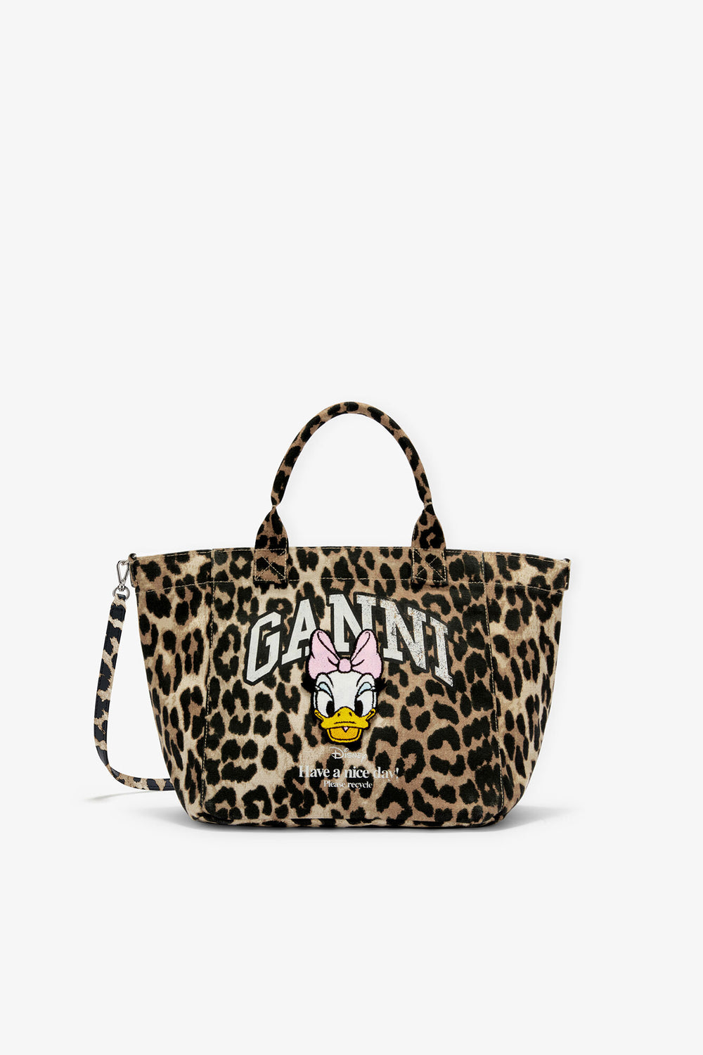 GANNI Outlet Almond Milk Daisy Duck Leopard Small Tote