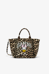 GANNI Outlet Almond Milk Daisy Duck Leopard Small Tote