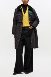 GANNI Online Quilted Long Coat in Black
