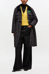 GANNI Online Quilted Long Coat in Black