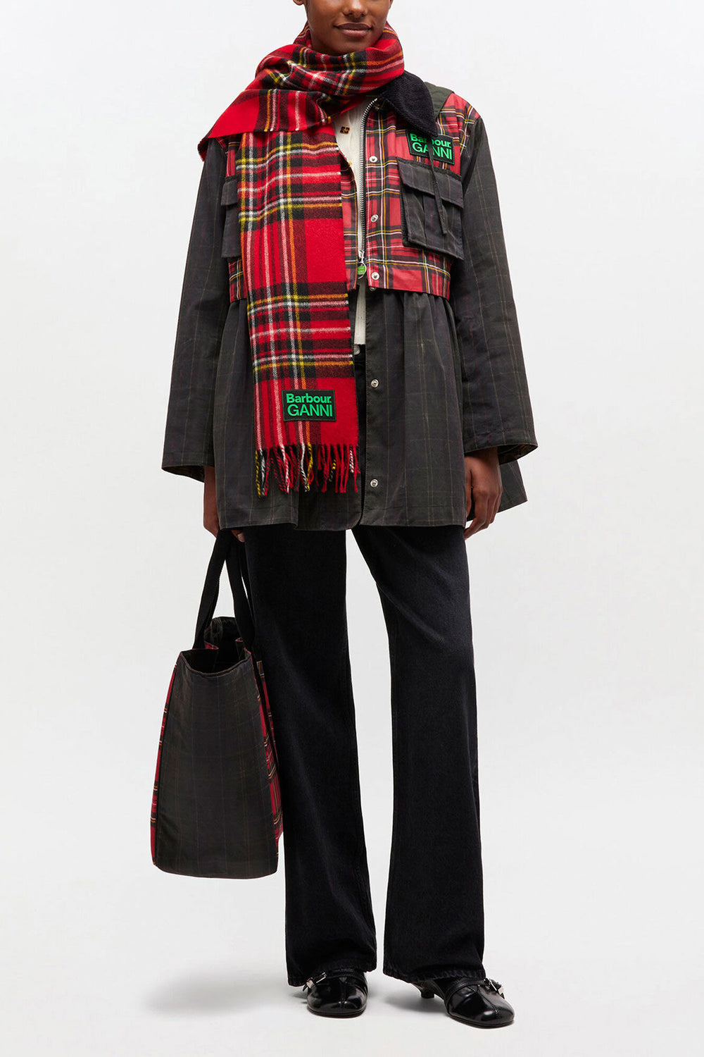 GANNI Sale Peplum Wax Jacket in Tartan