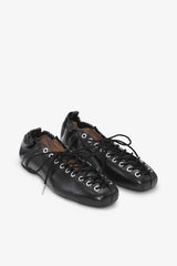 GANNI Discount Lace-Up Ballerinas in Black Oleatex