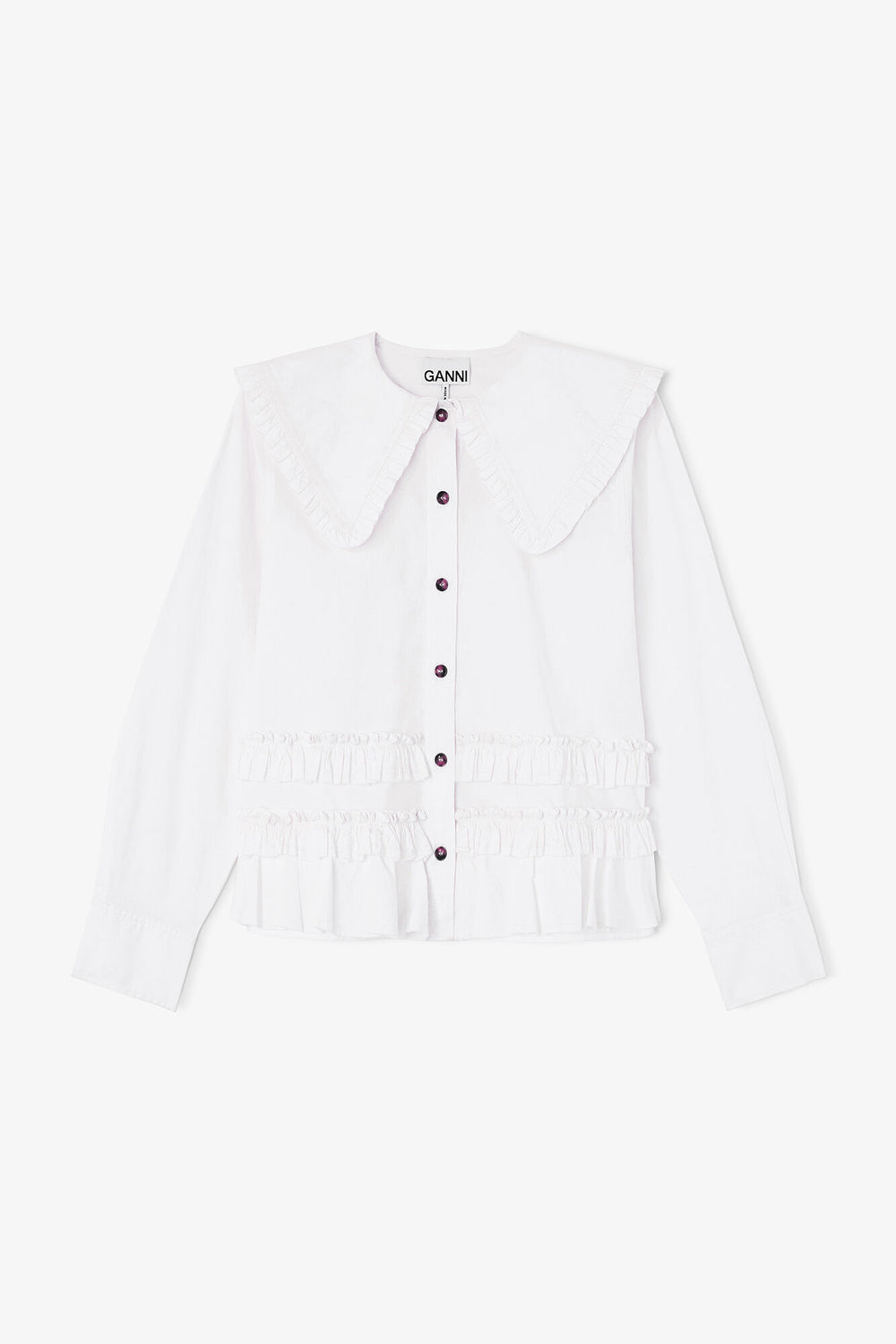 GANNI us Stretch Cotton Ruffle Shirt