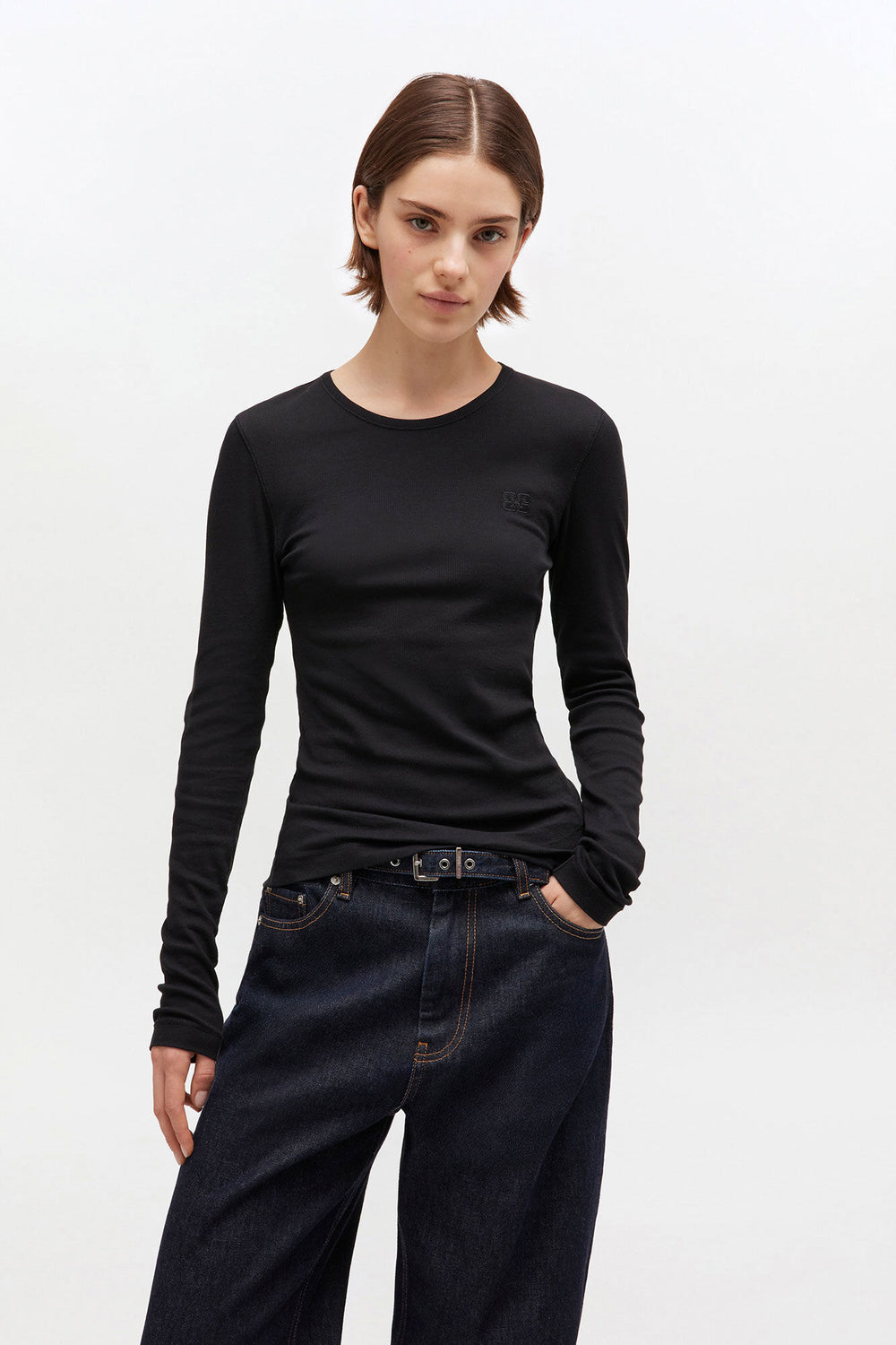 GANNI On Sale Black Rib Long-sleeve