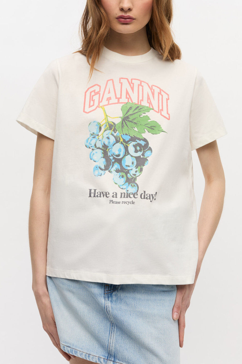 GANNI Outlet Ivory Grapes Print T-shirt