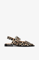 GANNI New Feminine Buckle Ballerinas in Leopard Satin
