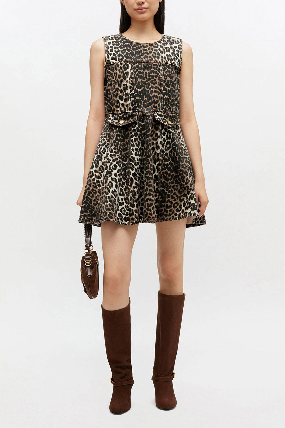 GANNI Sale Leopard Denim Mini Dress