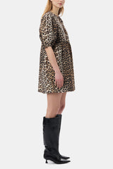 GANNI For Sale Leopard Printed Cotton Tie String Mini Dress