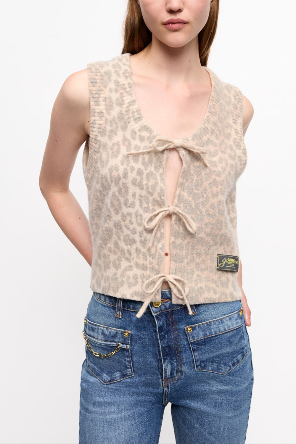 GANNI Outlet Leopard Tie String Vest