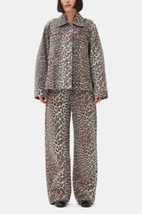 GANNI Outlet Leopard Denim Jacket