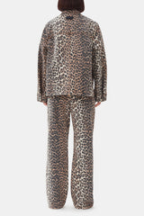 GANNI Outlet Leopard Denim Jacket