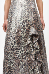 GANNI New Leopard Stretch Sequins Long Dress