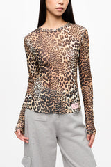 GANNI Sale Leopard Printed Mesh Long-sleeve Blouse