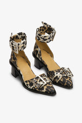 GANNI us Leopard Print Feminine Buckle Open Cut Pumps