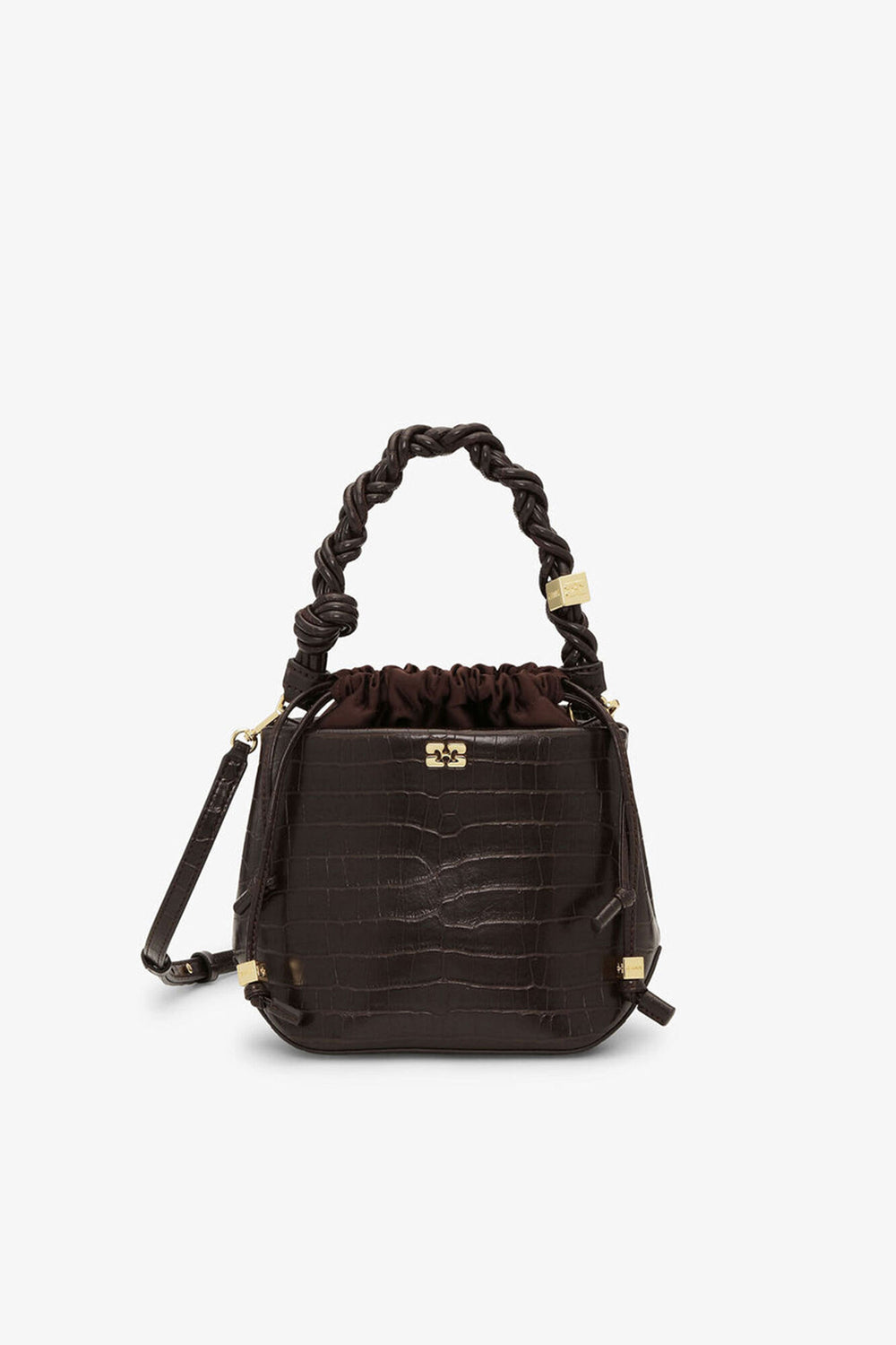 GANNI New Chocolate Fondant Brown Croco Bou Bucket Bag