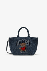 GANNI Outlet Rinse Tweed Denim Small Bear Tote