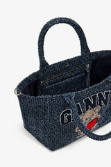 GANNI Outlet Rinse Tweed Denim Small Bear Tote