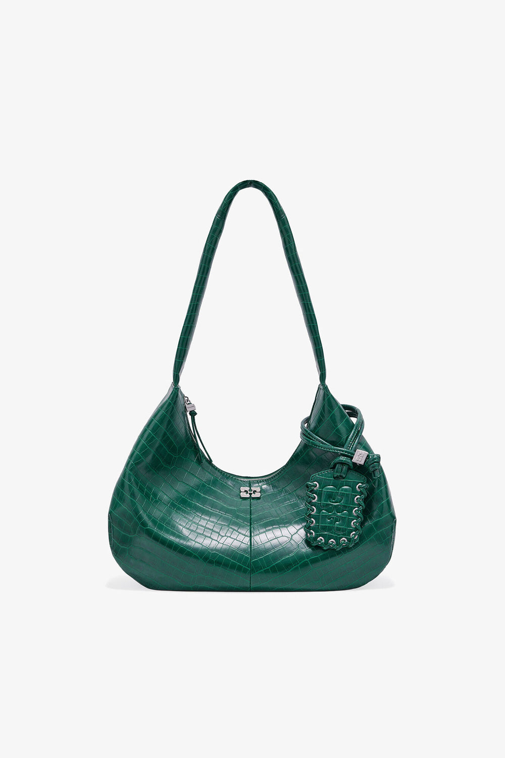 GANNI Online Pineneedle Green Croco Medium Hobo Bag