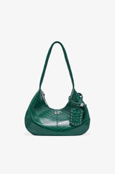 GANNI Online Pineneedle Green Croco Medium Hobo Bag
