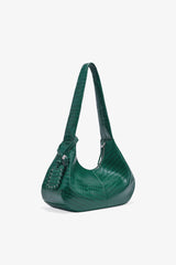 GANNI Online Pineneedle Green Croco Medium Hobo Bag