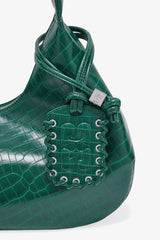 GANNI Online Pineneedle Green Croco Medium Hobo Bag