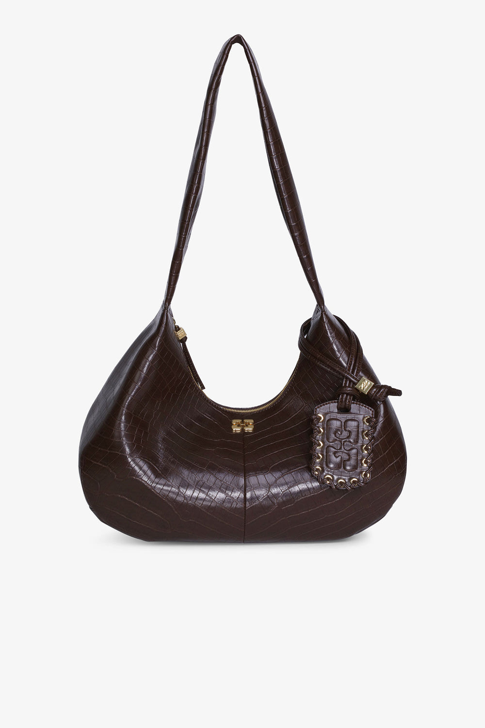 GANNI Sale Chocolate Fondant Brown Croco Medium Hobo Bag