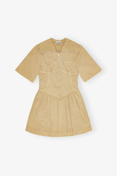 GANNI Discount Beige Washed Stretch Cotton Mini Dress