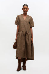 GANNI Online Crinkled Check Long Dress