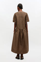 GANNI Online Crinkled Check Long Dress