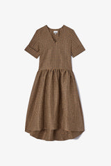 GANNI Online Crinkled Check Long Dress