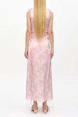 GANNI Hot Sale Pink Printed Satin Gathered Dress