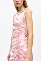 GANNI Hot Sale Pink Printed Satin Gathered Dress